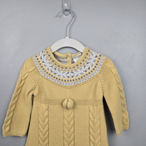 CYNTHIA ROWLEY Knit Sweater Dress And Beret Hat Yellow/Gray Baby Girl's 6-9 M - Picture 5 of 14